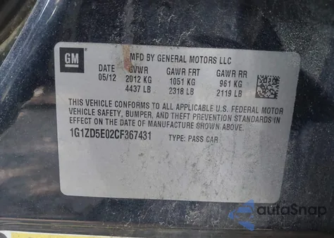 2012 Chevrolet Malibu 2Lt из США, поврежденный, VIN 1G1ZD5E02CF367431